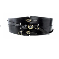 Leather bodice belt with 3 buckles and 2 rings black 110cm