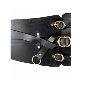 Leather bodice belt with 3 buckles and 2 rings Black 120cm