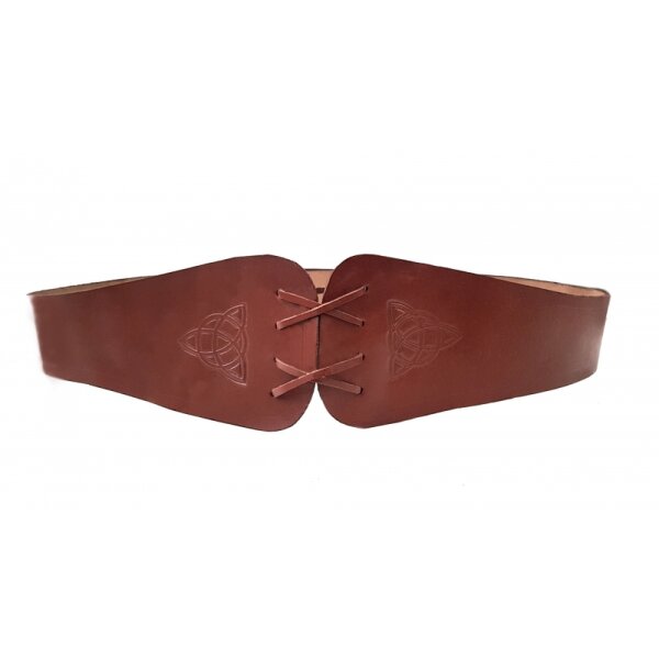 Leather bodice belt with Celtic knot embossing Brown 120cm