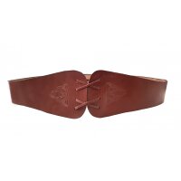 Leather bodice belt with Celtic knot embossing Brown 120cm