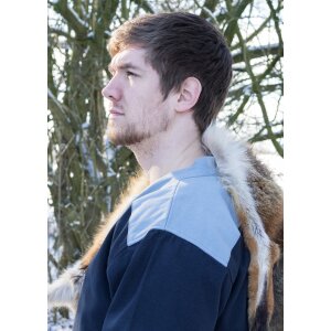 Klappenrock Bjorn, Wikinger-Mantel mit Borte, dunkelblau