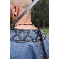 Viking tunic with genuine leather applications - blue