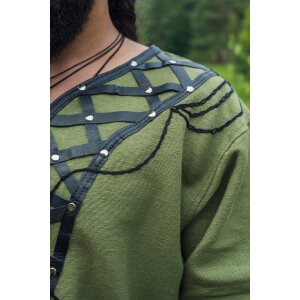 Viking tunic with genuine leather applications - green