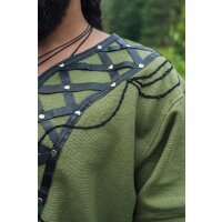 Viking tunic with genuine leather applications - green