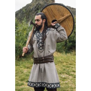 Viking tunic with genuine leather applications - sand