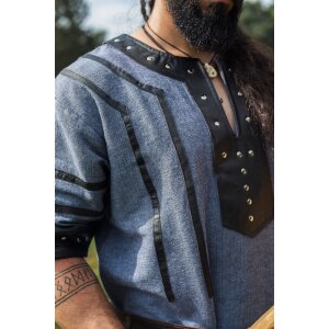 Viking short sleeve tunic with leather applications - blue gray