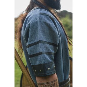 Viking short sleeve tunic with leather applications - blue gray