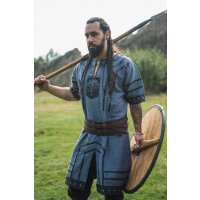 Viking short sleeve tunic with leather applications - blue gray