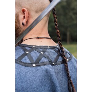 Viking Tunic with leather applications - blue XL