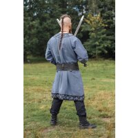 Viking tunic with genuine leather applications - blue XL