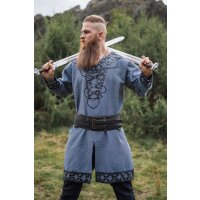 Viking Tunic with leather applications - blue XXL