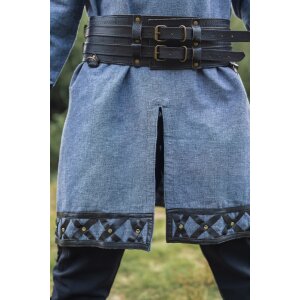 Viking tunic with genuine leather applications - blue XXXL