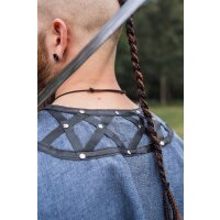 Viking Tunic with leather applications - blue XXXL