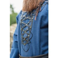 Viking tunic with genuine leather applications - dark blue XXL