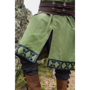Viking tunic with genuine leather applications - green M