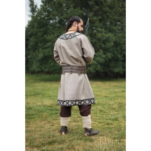 Viking tunic with genuine leather applications - sand XXL