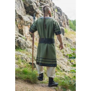 Viking short-sleeved Tunic with leather applications - green L