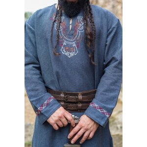 Viking Tunic with embroidery - blue-grey XXXL