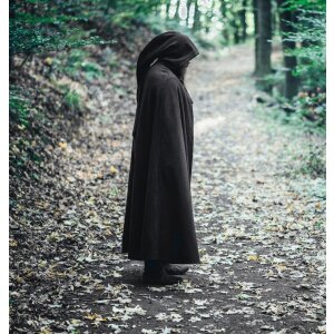 Medieval Wool Cape with long Hood black