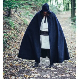 Medieval Wool Cape with long Hood blue