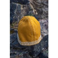 Wikinger Kappe aus Wolle mit Stickerei Senfgelb - S/M