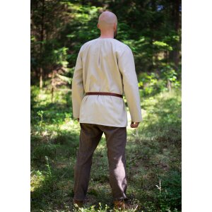Medieval shirt beige long sleeve linen S/M