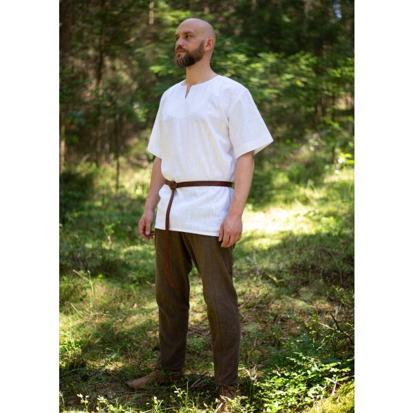 Medieval shirt white short sleeve linen S/M