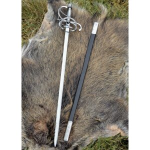 Renaissance rapier with curved parry with leather sheath