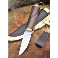 Viking knife with walnut handle and leather sheath