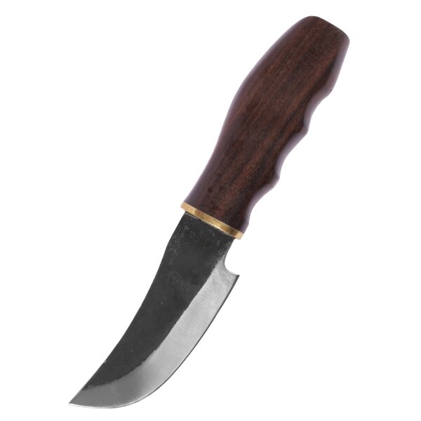 Hunting knife with wooden handle, about 20 cm and leather sheath