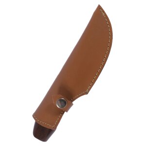 Hunting knife with wooden handle, about 20 cm and leather sheath