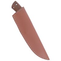 Damascus knife with wooden handle and leather sheath