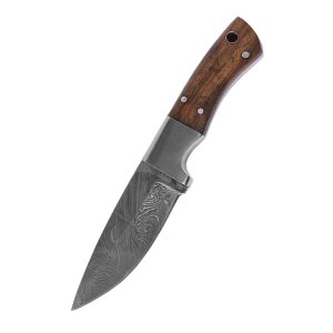 Utility knife made of Damascus steel blade with wooden handle