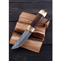 Damast Messer mit Knochen/Holzgriff und Lederscheide