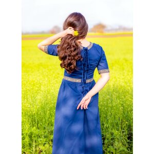 Short Arm Dress with Border Blue M