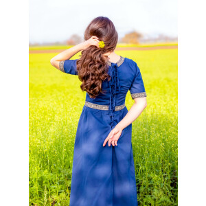 Short Arm Dress with Border Blue XL