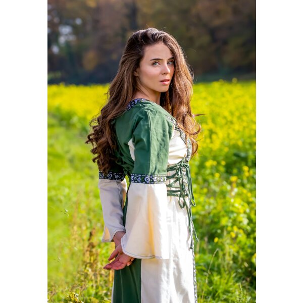 Medieval Dress with Border "Sophie" - Natural/Green XS