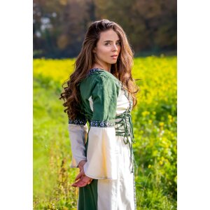 Mittelalterliches Kleid mit Bordüre "Sophie" - Natur/Grün XS