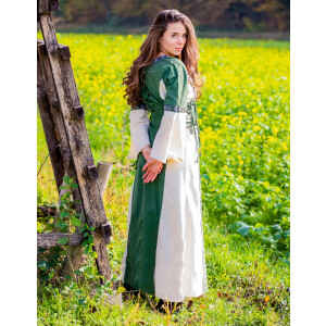 Mittelalterliches Kleid mit Bordüre "Sophie" - Natur/Grün XS