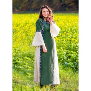 Mittelalterliches Kleid mit Bordüre "Sophie" - Natur/Grün L