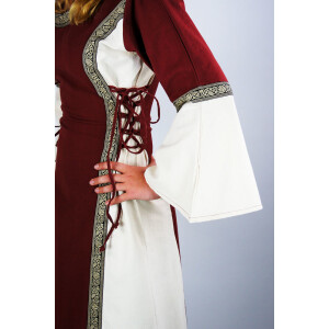 Mittelalterliches Kleid mit Bordüre "Sophie" - Natur/Rot  S