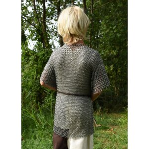 Chain mail shirt made of steel with leather strap for children