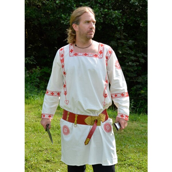 Roman long sleeve tunic, red embroidered