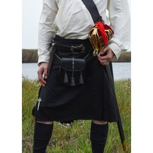 8 Yard Kilt, Schottenrock, schwarz (uni) , Taille 38 in. (M)