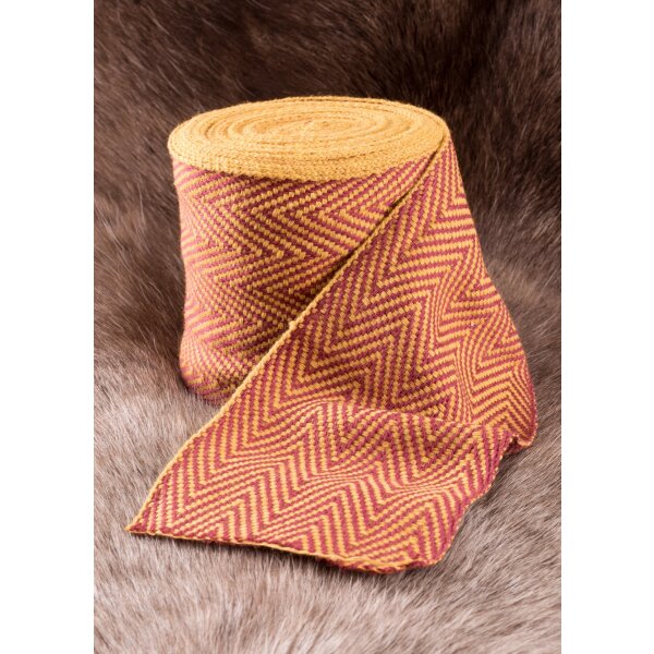 Viking calf wrap, herringbone pattern, mustard yellow / red