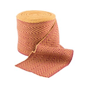 Viking calf wrap, herringbone pattern, mustard yellow / red