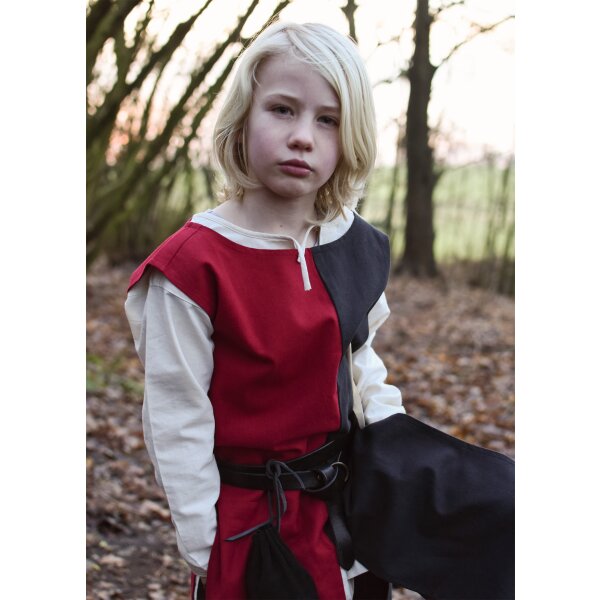 Medieval childrens tunic Lucas for children, Mi-Parti, red / black