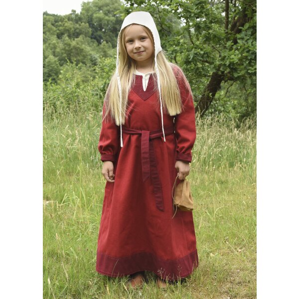 Childrens Viking dress Solveig, long sleeve, red / wine red, 110