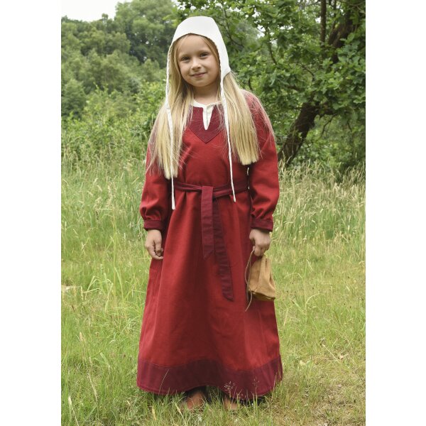 Childrens Viking dress Solveig, long sleeve, red / wine red, 128