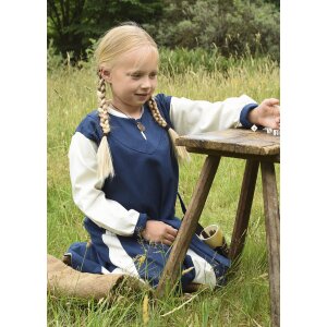 Childrens Viking dress Solveig, long sleeve, blue / nature, 164